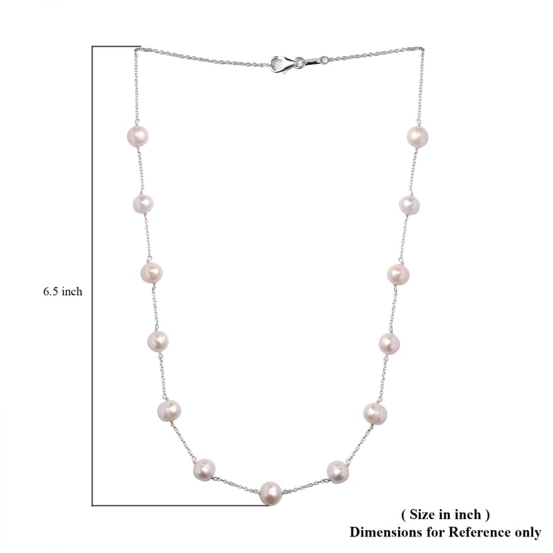 Freshwater Pearl Station Necklace 18 Inches in Sterling Silver 41.60 ctw