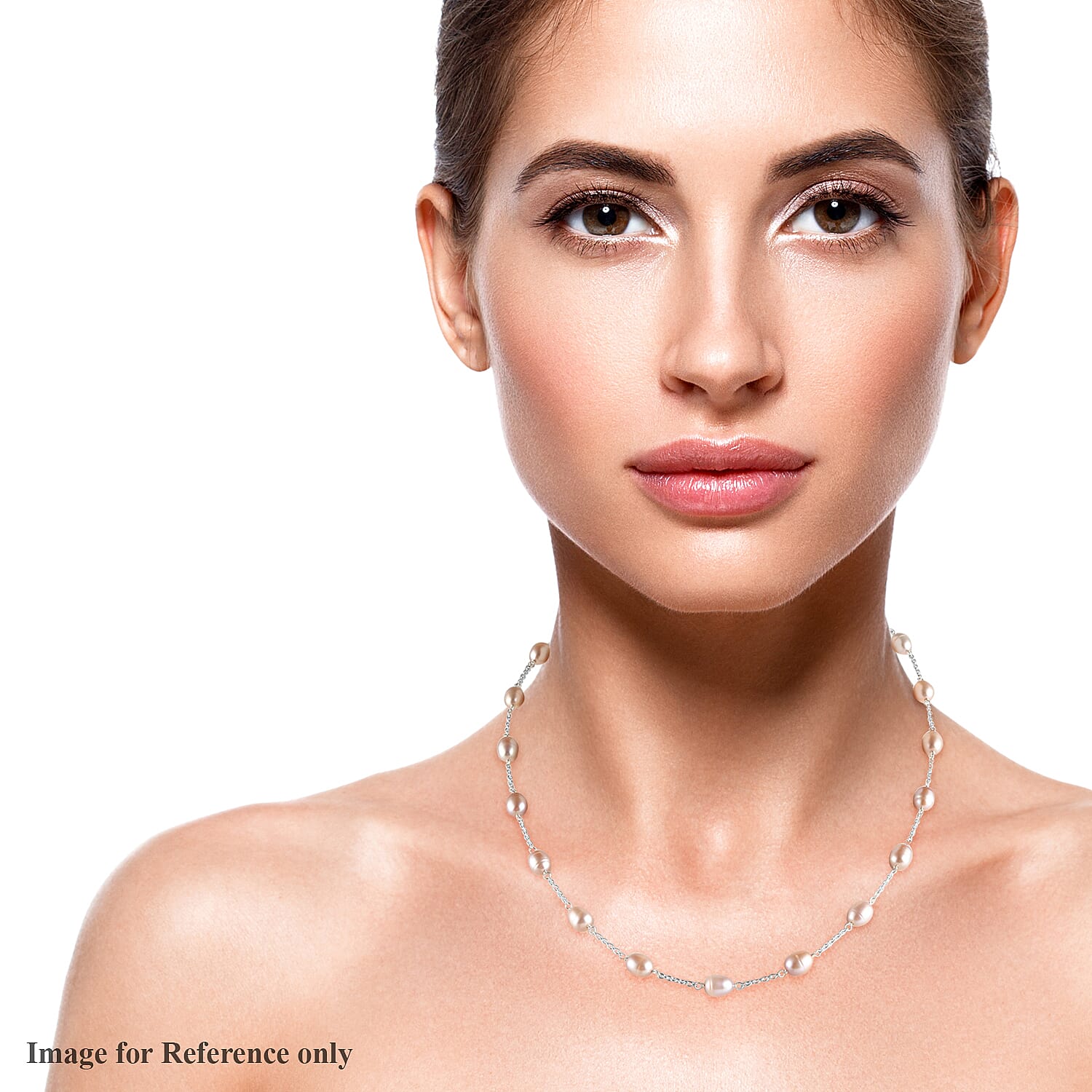 Pink Freshwater Pearl Station Necklace 18 Inches in Sterling Silver 41.60 ctw