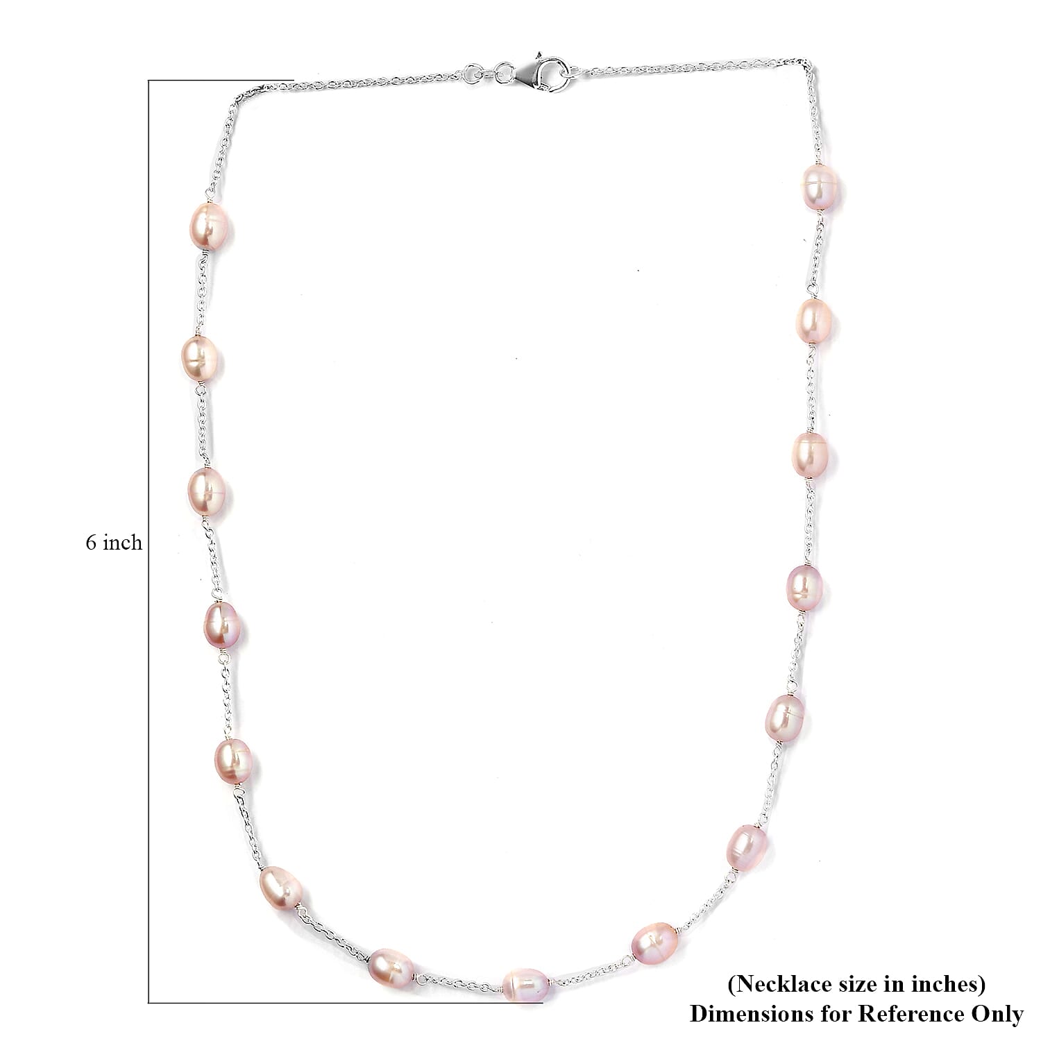 Pink Freshwater Pearl Station Necklace 18 Inches in Sterling Silver 41.60 ctw