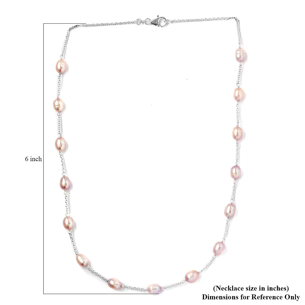 Pink Freshwater Pearl Station Necklace 18 Inches in Sterling Silver 41.60 ctw image number 5