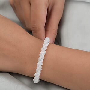 Rainbow Moonstone 40.00 ctw Twisted Beaded Bracelet in Sterling Silver (7.25 In)