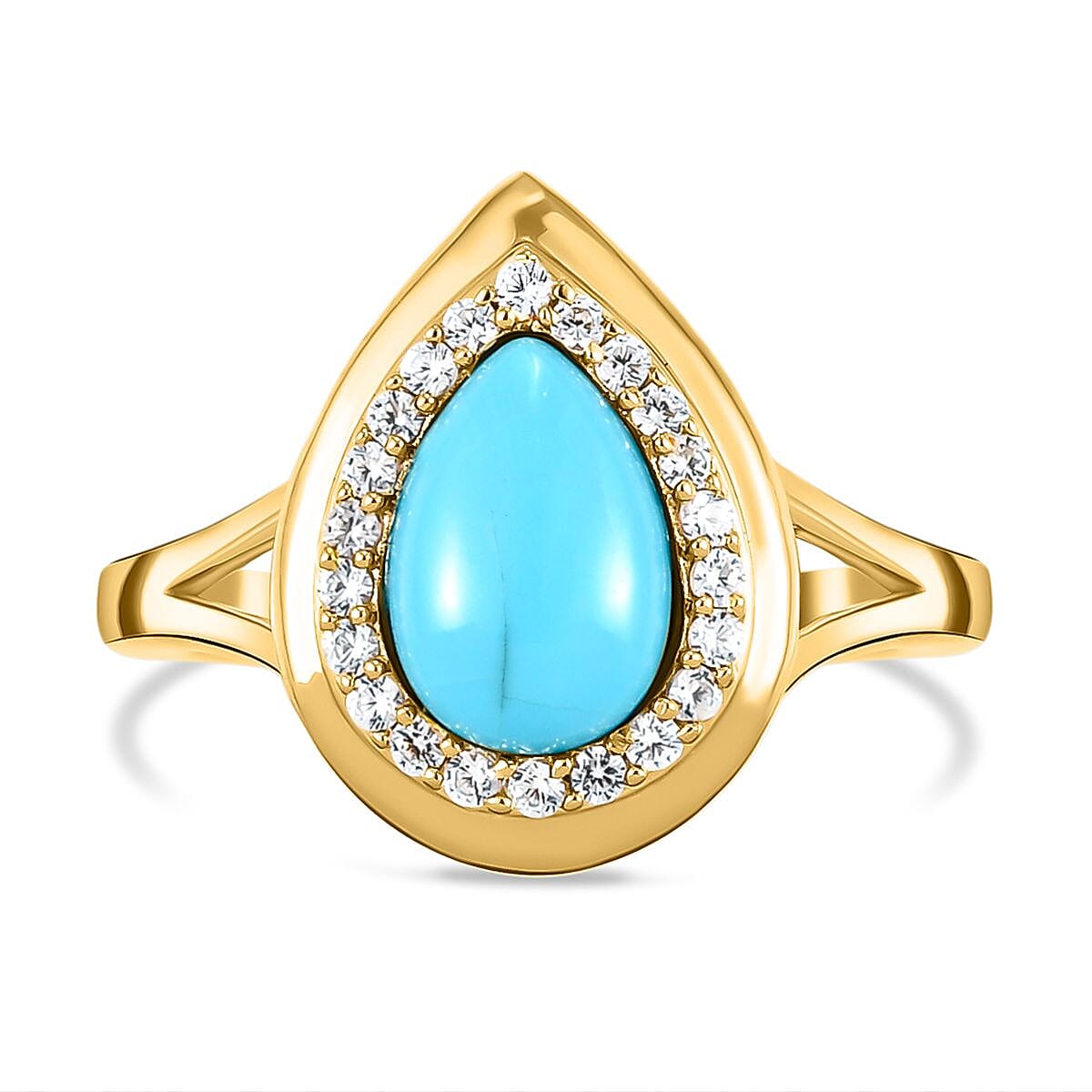 Sleeping Beauty Turquoise and White Zircon 1.26 ctw Ring in 14K YG Over Sterling Silver (Size 9)