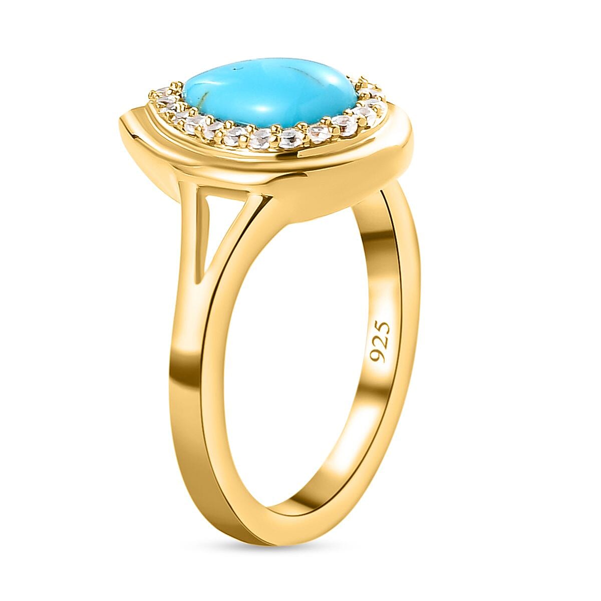 Sleeping Beauty Turquoise and White Zircon 1.26 ctw Ring in 14K YG Over Sterling Silver (Size 9)