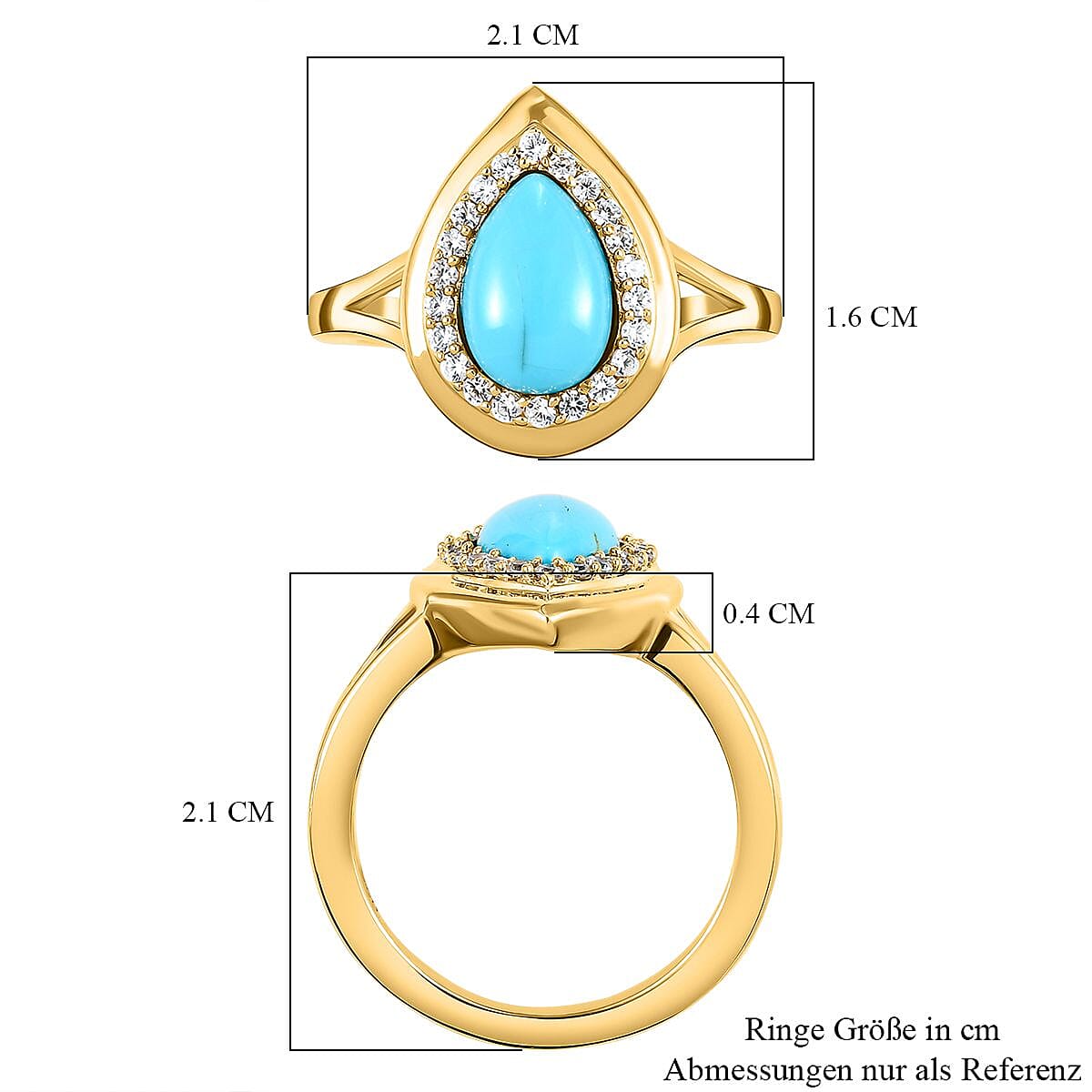 Sleeping Beauty Turquoise and White Zircon 1.26 ctw Ring in 14K YG Over Sterling Silver (Size 9)
