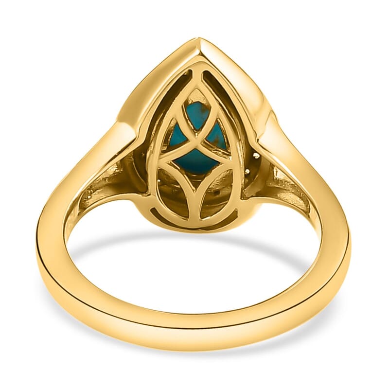 Sleeping Beauty Turquoise and White Zircon 1.26 ctw Ring in 14K YG Over Sterling Silver (Size 11.5)