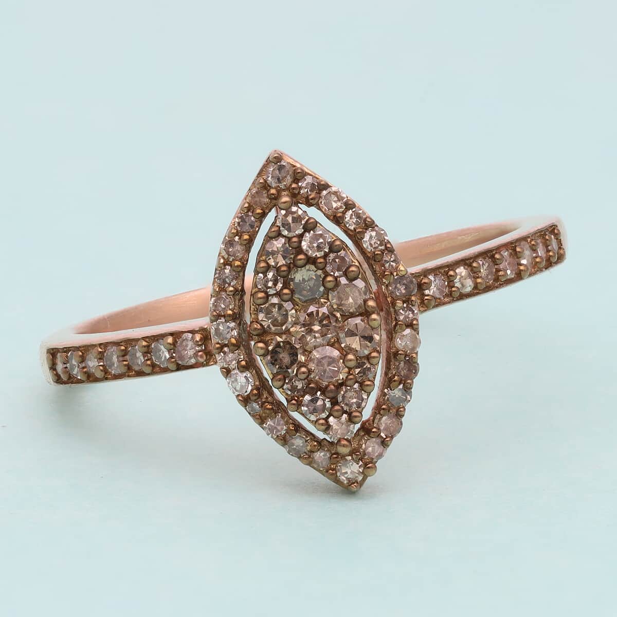 Natural Champagne Diamond Marquee Shape Ring in Rhodium and Vermeil Rose Gold Over Sterling Silver 0.50 ctw image number 1