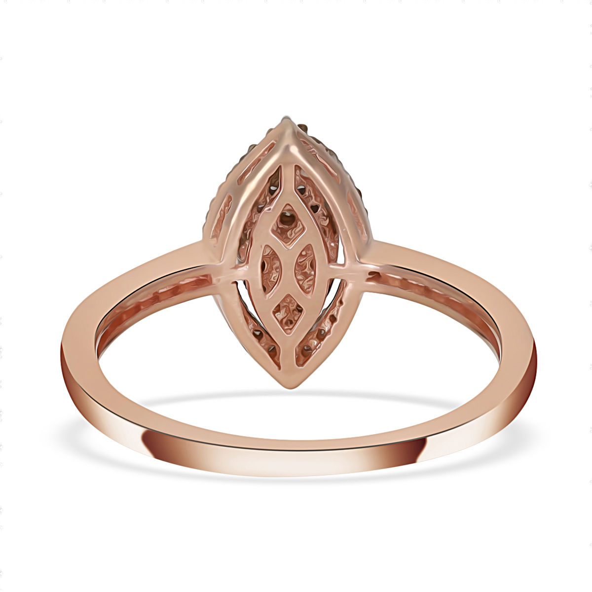 Natural Champagne Diamond Marquee Shape Ring in Rhodium and Vermeil Rose Gold Over Sterling Silver (Size 6.0) 0.50 ctw