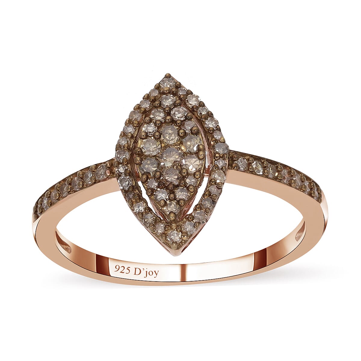 Natural Champagne Diamond Marquee Shape Ring in Rhodium and Vermeil Rose Gold Over Sterling Silver (Size 9.0) 0.50 ctw image number 0