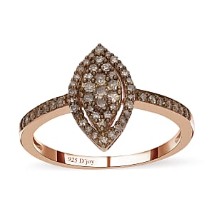 Natural Champagne Diamond Marquee Shape Ring in Rhodium and Vermeil Rose Gold Over Sterling Silver (Size 9.0) 0.50 ctw