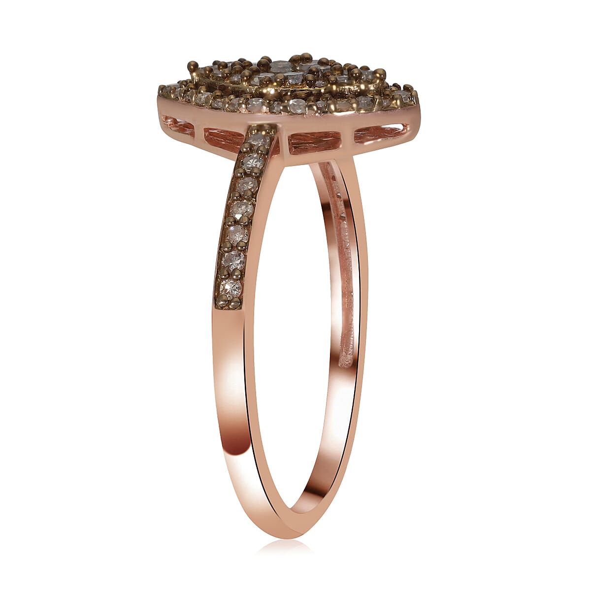 Natural Champagne Diamond Marquee Shape Ring in Rhodium and Vermeil Rose Gold Over Sterling Silver (Size 9.0) 0.50 ctw image number 3