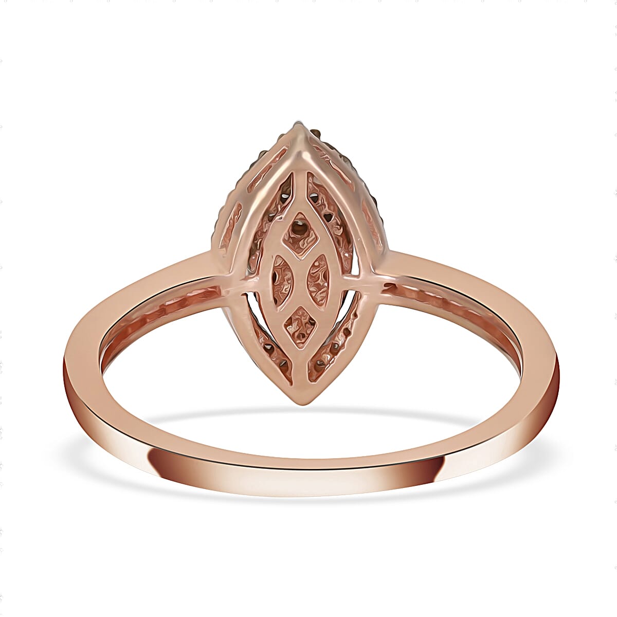 Natural Champagne Diamond Marquee Shape Ring in Rhodium and Vermeil Rose Gold Over Sterling Silver (Size 9.0) 0.50 ctw image number 4