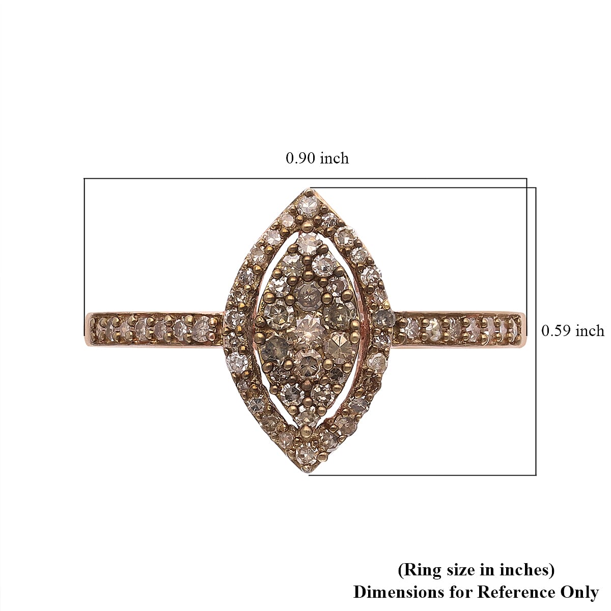 Natural Champagne Diamond Marquee Shape Ring in Rhodium and Vermeil Rose Gold Over Sterling Silver (Size 9.0) 0.50 ctw image number 5