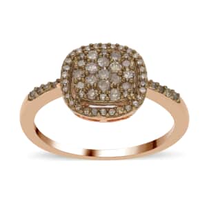 Natural Champagne Diamond Cushion Shape Ring in Rhodium and Vermeil Rose Gold Over Sterling Silver (Size 10.0) 0.50 ctw