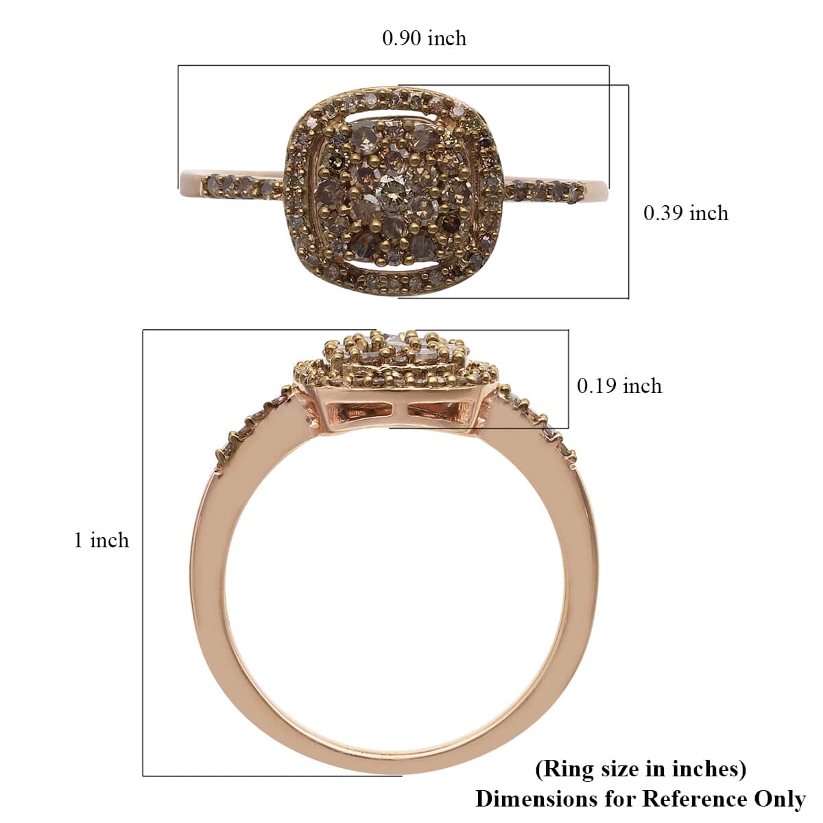 Natural Champagne Diamond Cushion Shape Ring in Rhodium and Vermeil Rose Gold Over Sterling Silver (Size 10.0) 0.50 ctw image number 5