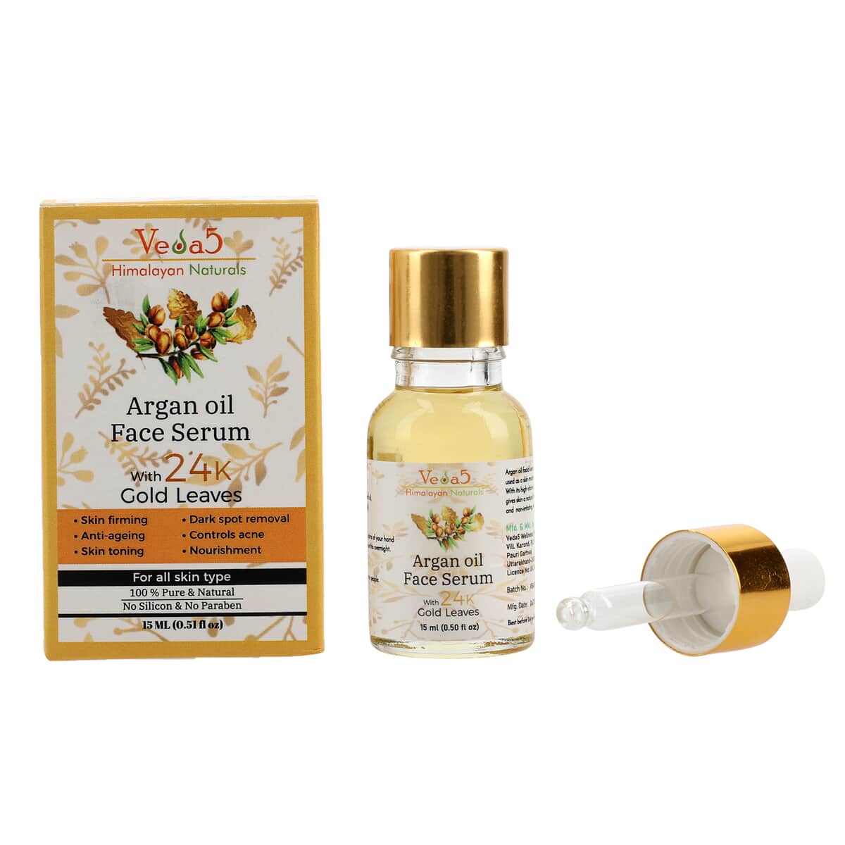 Veda5 Himalayan Naturals Argan Oil Face Serum with 24K Gold Leaves 15ml image number 0