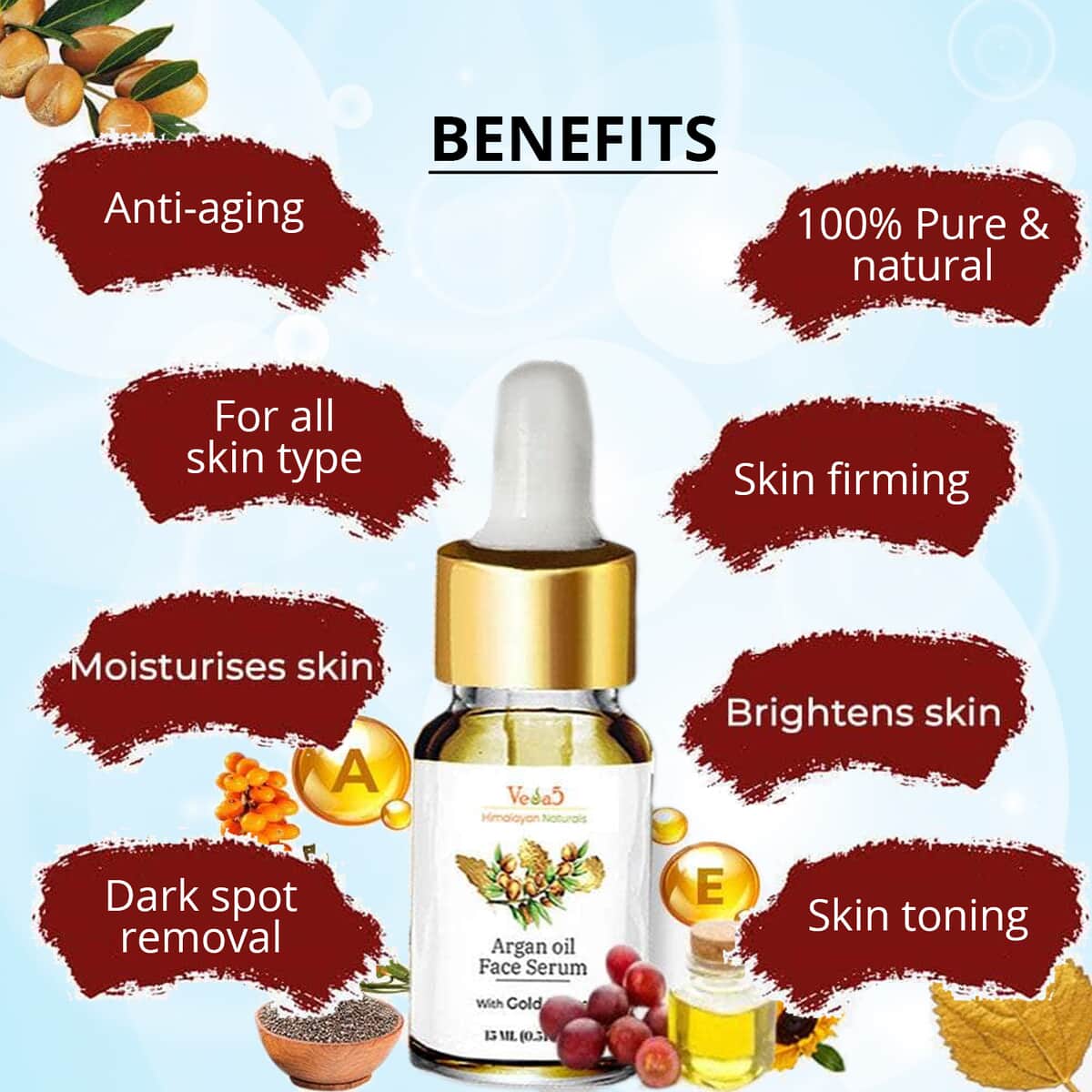 Veda5 Himalayan Naturals Argan Oil Face Serum with 24K Gold Leaves 15ml image number 2