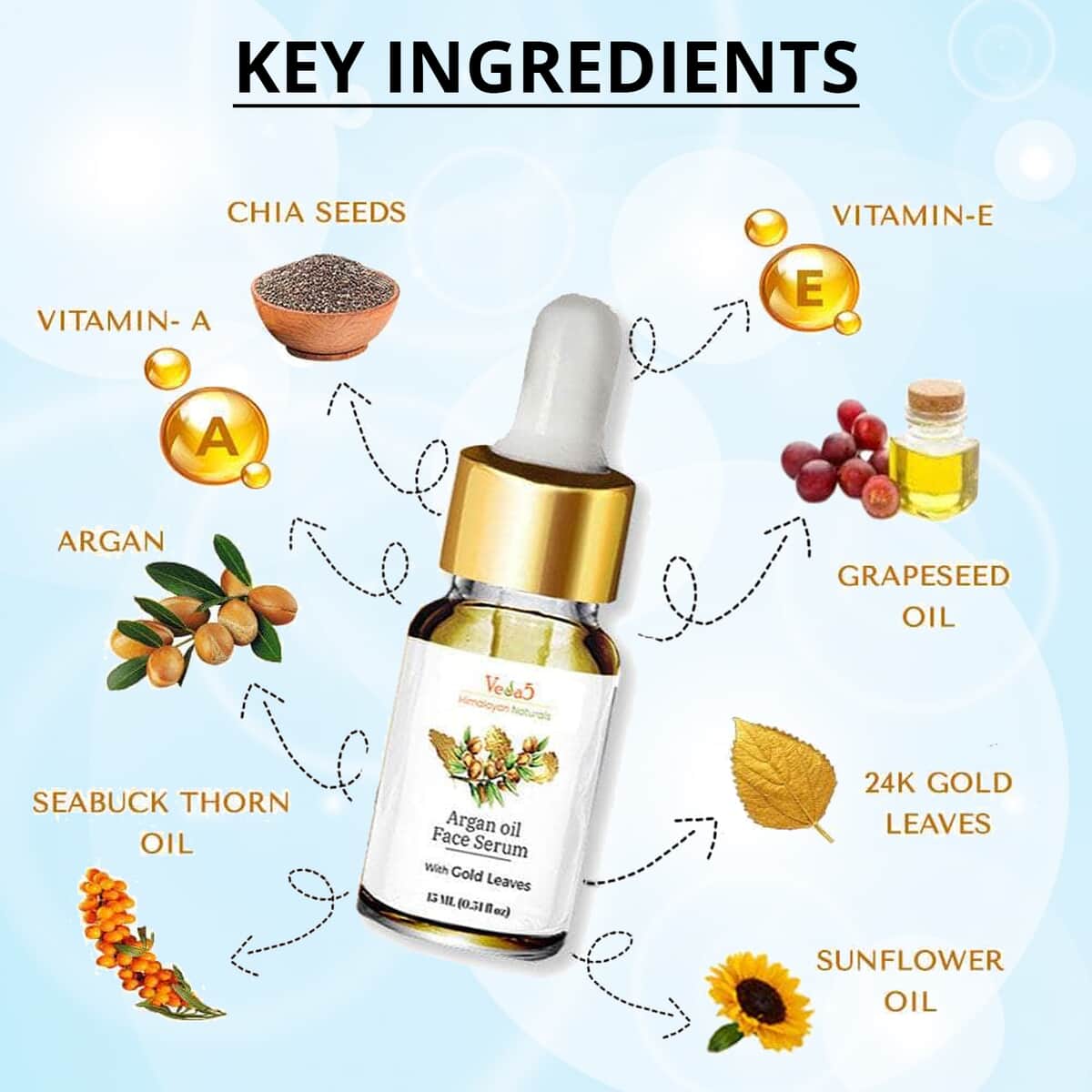 Veda5 Himalayan Naturals Argan Oil Face Serum with 24K Gold Leaves 15ml image number 3