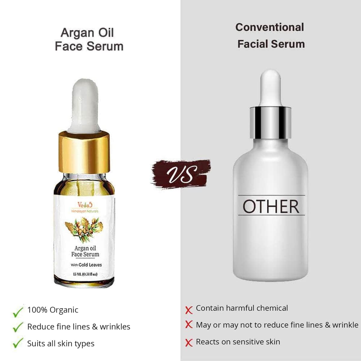 Veda5 Himalayan Naturals Argan Oil Face Serum with 24K Gold Leaves 15ml image number 5