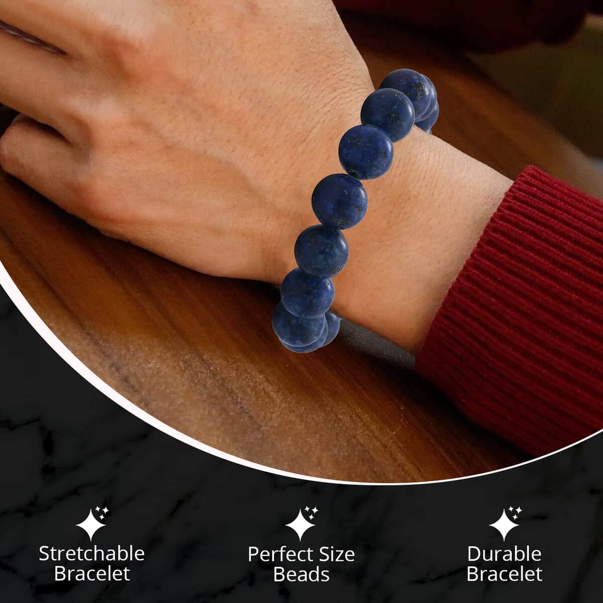 Lapis Lazuli Beaded Stretch Bracelet 150.00 ctw, Adjustable Beads Bracelet, Beads Jewelry, Stretchable Bracelet image number 2