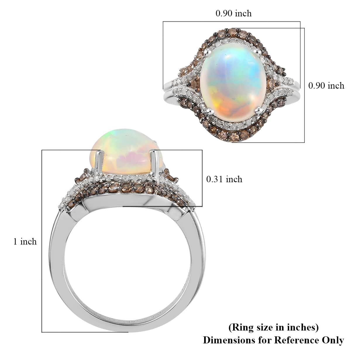 Premium Ethiopian Welo Opal, Natural Champagne and White Diamond Ring in Rhodium and Platinum Over Sterling Silver (Size 9.0) 3.35 ctw image number 5