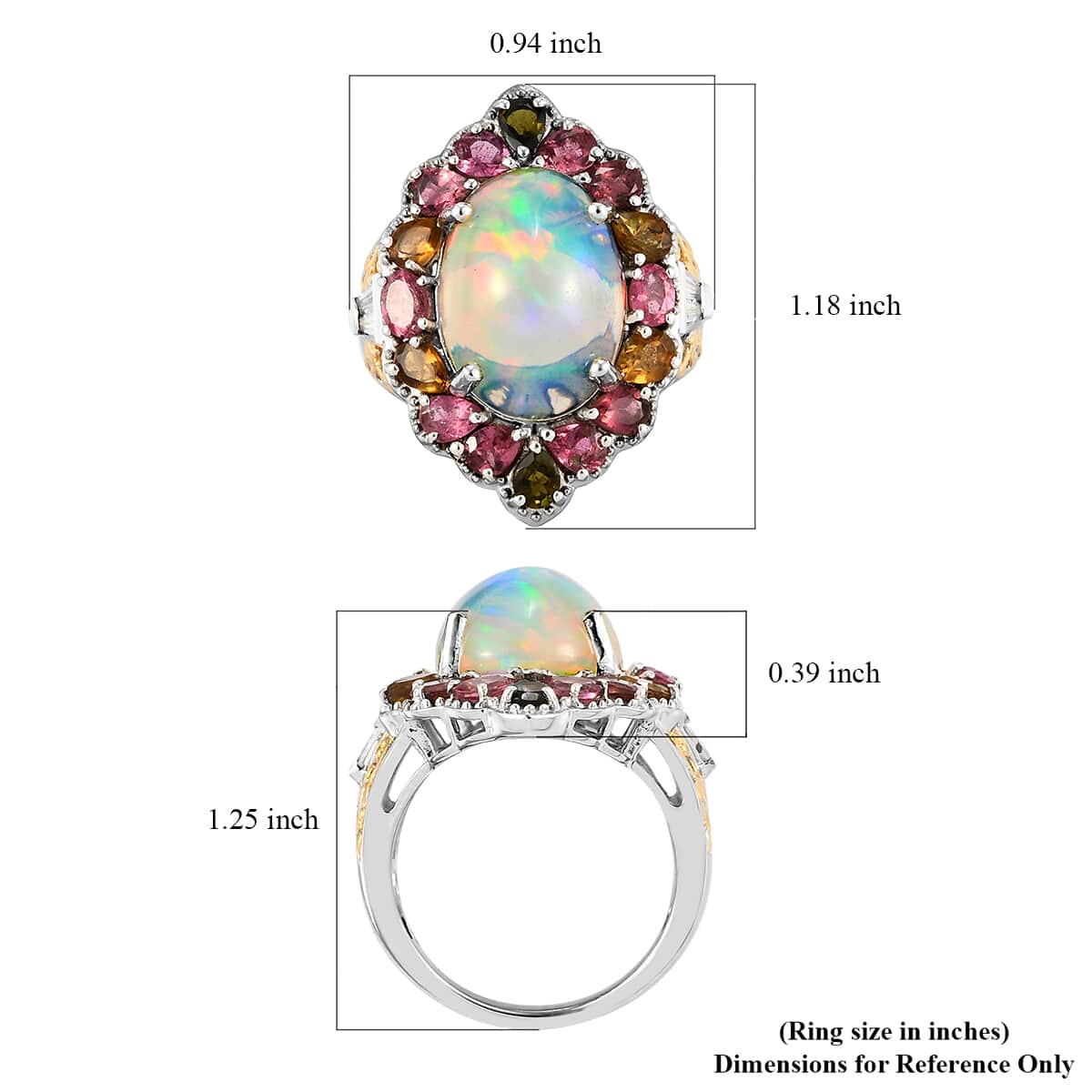 Ethiopian Welo Opal and Multi Gemstone Halo Ring in Vermeil Yellow Gold and Platinum Over Sterling Silver (Size 6.0) 7.50 Grams 8.00 ctw image number 5