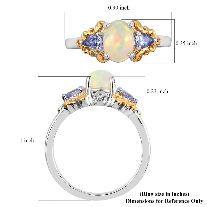 Premium Ethiopian Welo Opal and Tanzanite Ring in Vermeil Yellow Gold and Platinum Over Sterling Silver (Size 10.0) 1.10 ctw