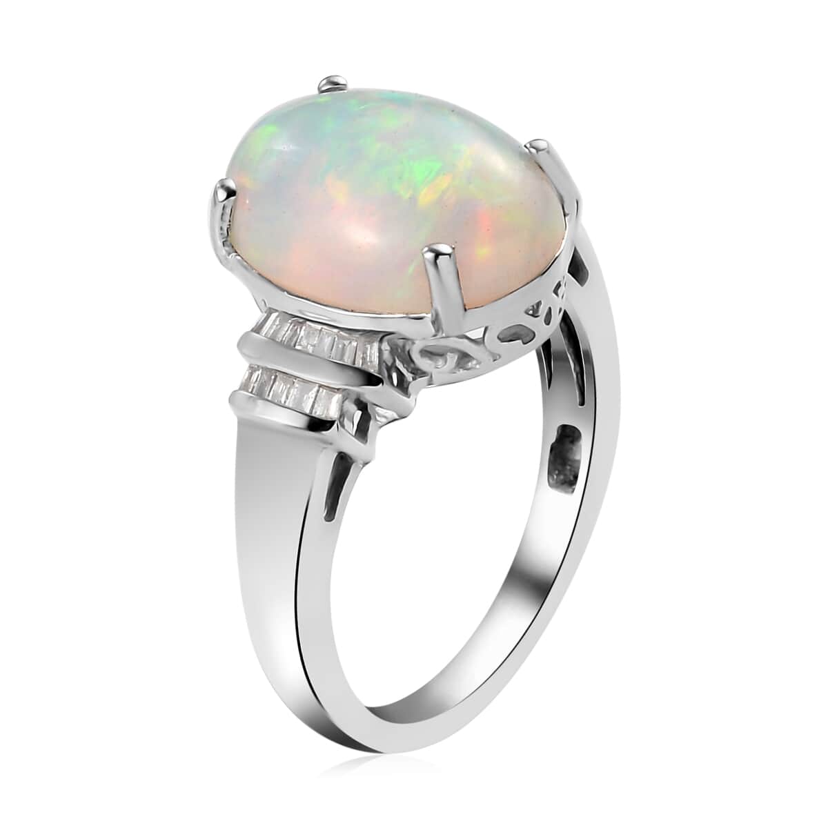 Ethiopian Welo Opal and Diamond Ring in Platinum Over Sterling Silver (Shipped in 5-7 Business Days) 4.10 ctw image number 3