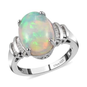 Premium Ethiopian Welo Opal and Diamond Ring in Platinum Over Sterling Silver (Size 7.0) 3.40 ctw