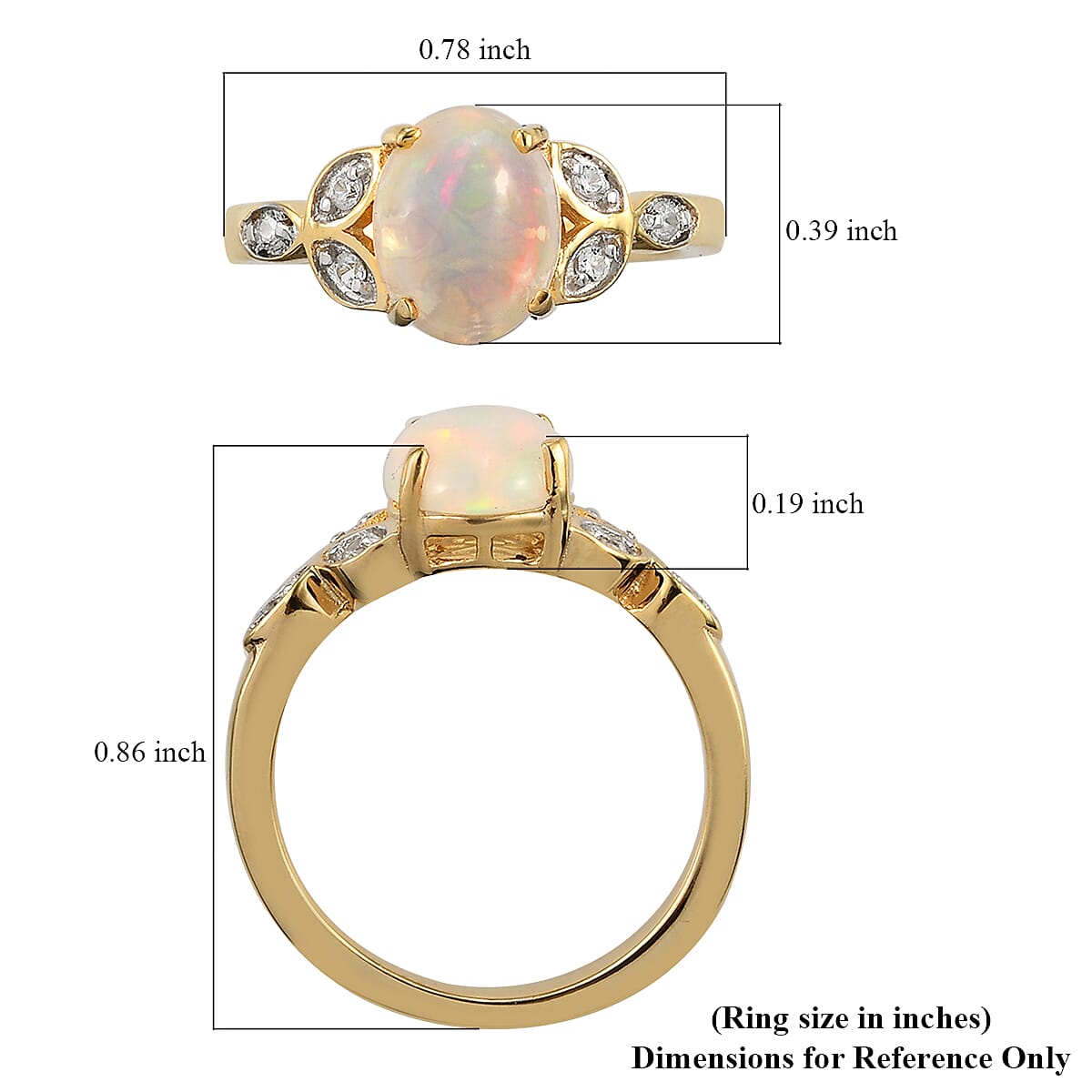 Premium Ethiopian Welo Opal and Natural White Zircon Ring in Vermeil Yellow Gold Over Sterling Silver (Size 10.0) 1.35 ctw