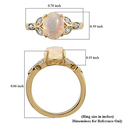 Premium Ethiopian Welo Opal and Natural White Zircon Ring in Vermeil Yellow Gold Over Sterling Silver (Size 10.0) 1.35 ctw
