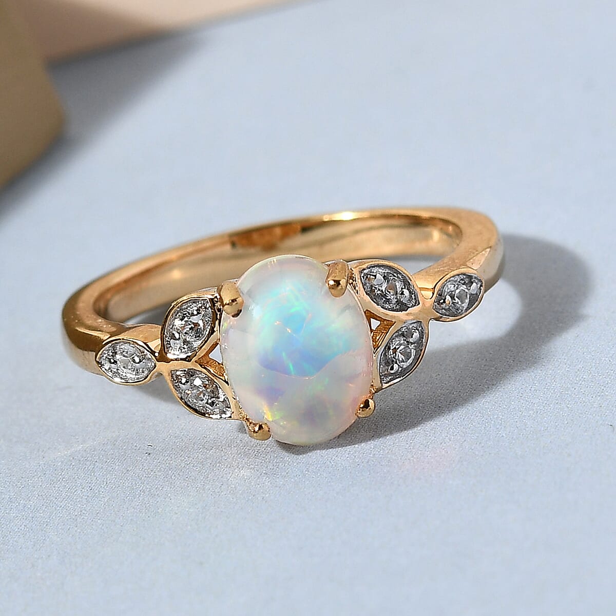 Premium Ethiopian Welo Opal and Natural White Zircon Ring in Vermeil Yellow Gold Over Sterling Silver (Size 7.0) 1.35 ctw image number 1
