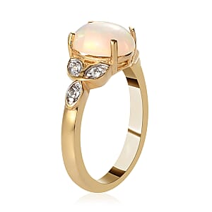 Premium Ethiopian Welo Opal and Natural White Zircon Ring in Vermeil Yellow Gold Over Sterling Silver (Size 7.0) 1.35 ctw