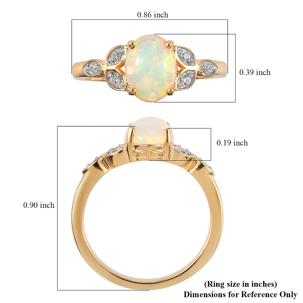 Premium Ethiopian Welo Opal and Natural White Zircon Ring in Vermeil Yellow Gold Over Sterling Silver (Size 7.0) 1.35 ctw image number 6
