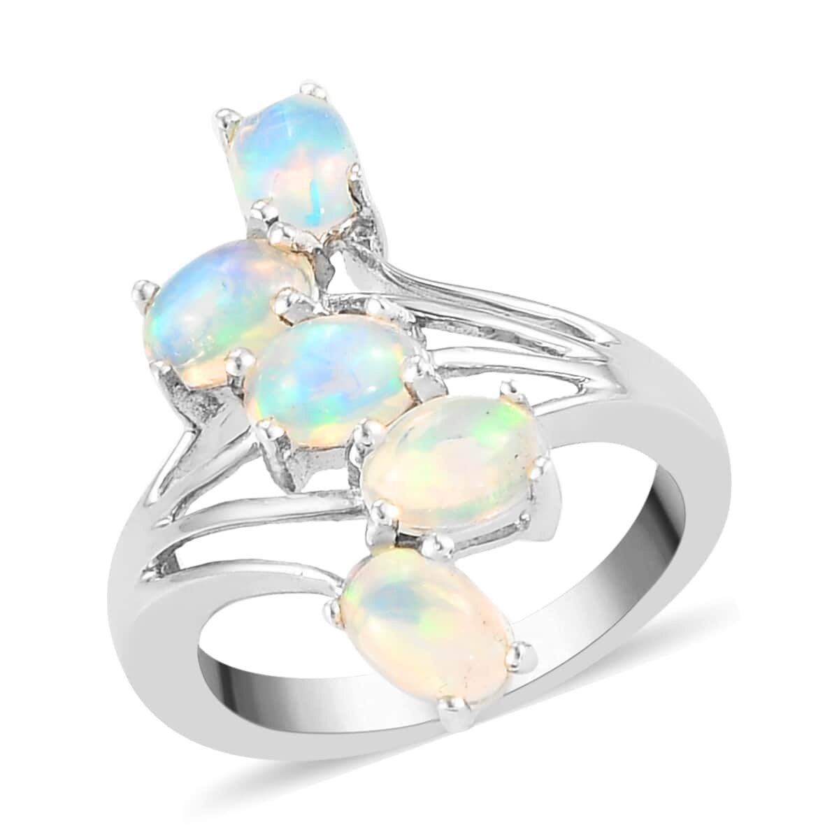 Ethiopian Welo Opal 5 Stone Ring in Platinum Over Sterling Silver (Shipped in 4-5 Business Days) 1.50 ctw image number 0