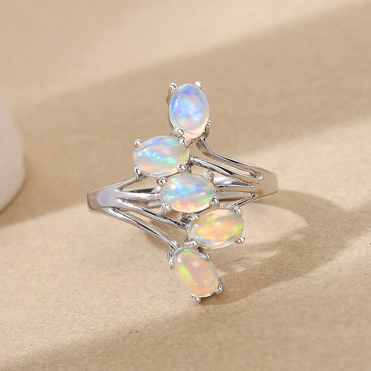 Ethiopian Welo Opal 5 Stone Ring in Platinum Over Sterling Silver (Shipped in 4-5 Business Days) 1.50 ctw image number 1