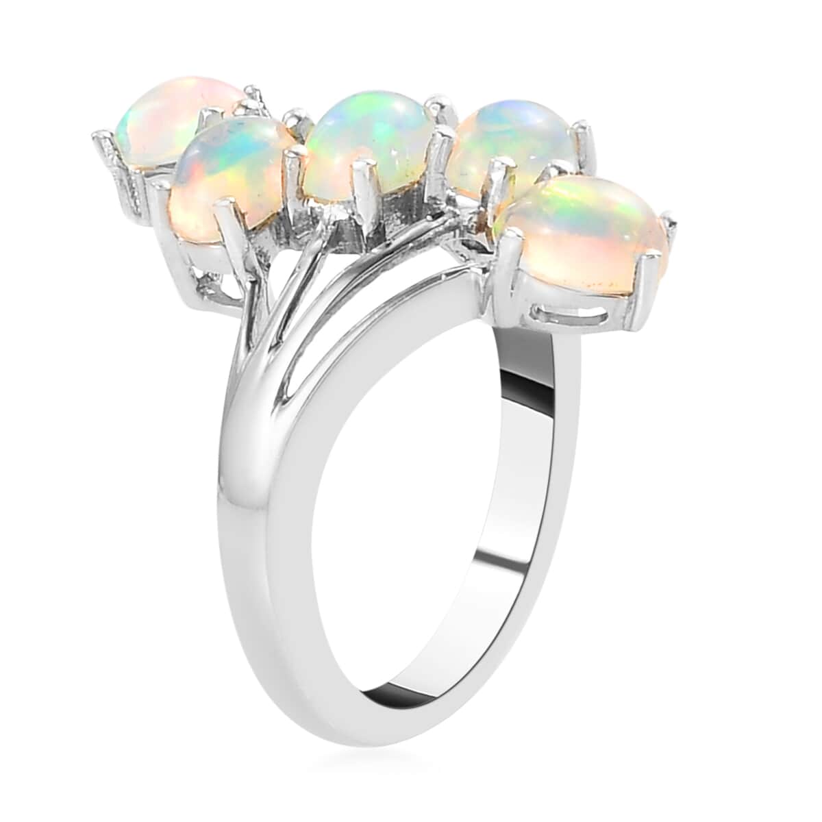 Ethiopian Welo Opal 5 Stone Ring in Platinum Over Sterling Silver (Shipped in 4-5 Business Days) 1.50 ctw image number 3