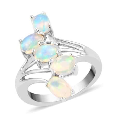Premium Ethiopian Welo Opal 5 Stone Ring in Platinum Over Sterling Silver (Size 7.0) 1.50 ctw image number 0
