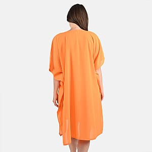 Tamsy Orange Front Embroidered Midi Kaftan Dress - One Size Fits Most , Holiday Dress , Swimsuit Cover Up , Beach Cover Ups , Holiday Clothes