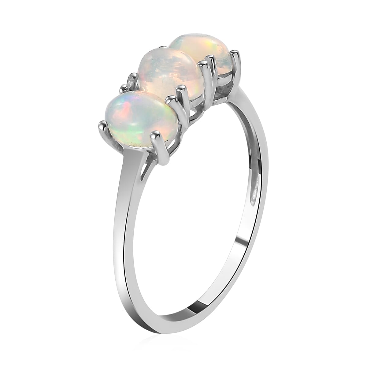 Ethiopian Welo Opal 3 Stone Ring in Platinum Over Sterling Silver (Size 5.0) 0.85 ctw image number 3
