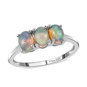 Premium Ethiopian Welo Opal 3 Stone Ring in Platinum Over Sterling Silver (Size 9.0) 0.85 ctw