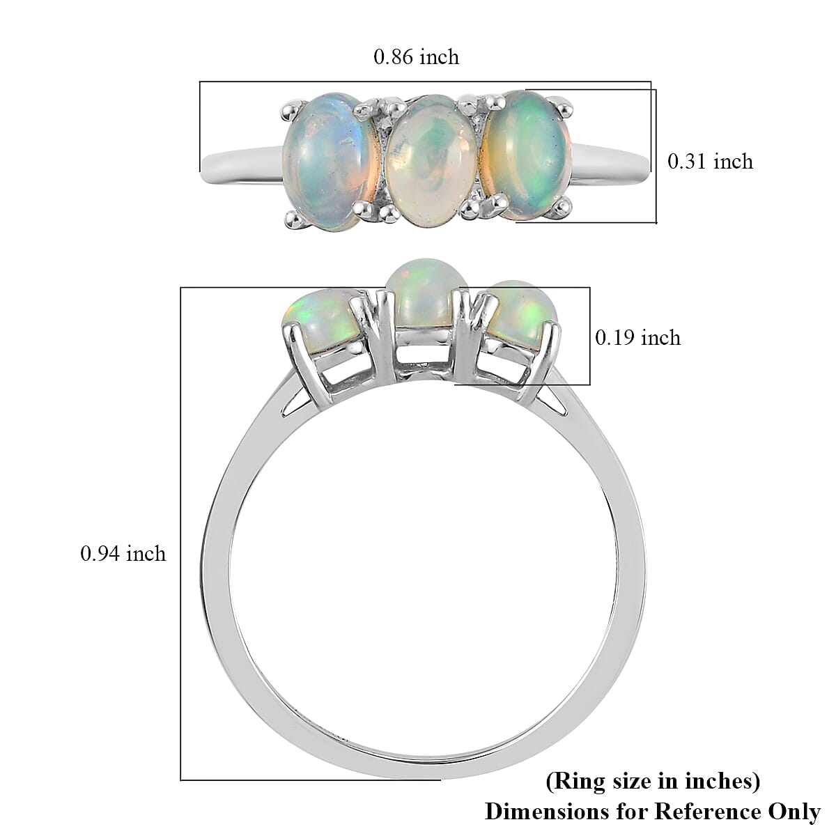 Premium Ethiopian Welo Opal 3 Stone Ring in Platinum Over Sterling Silver (Size 9.0) 0.85 ctw image number 5