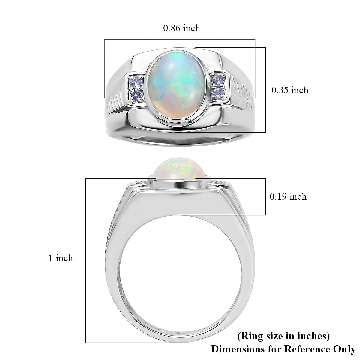 Premium Ethiopian Welo Opal and Tanzanite Men's Ring in Platinum Over Sterling Silver (Size 10.0) 9.60 Grams 2.40 ctw image number 5