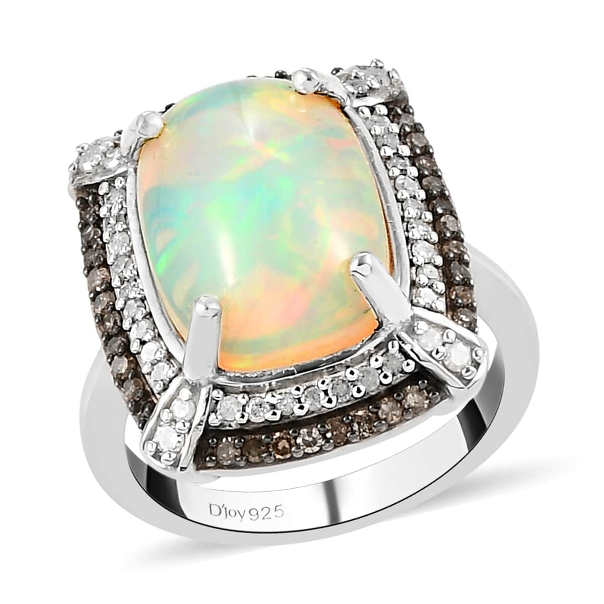 Ethiopian Welo Opal, Natural Champagne and White Diamond Double Halo Ring in Platinum Over Sterling Silver 4.85 ctw image number 0