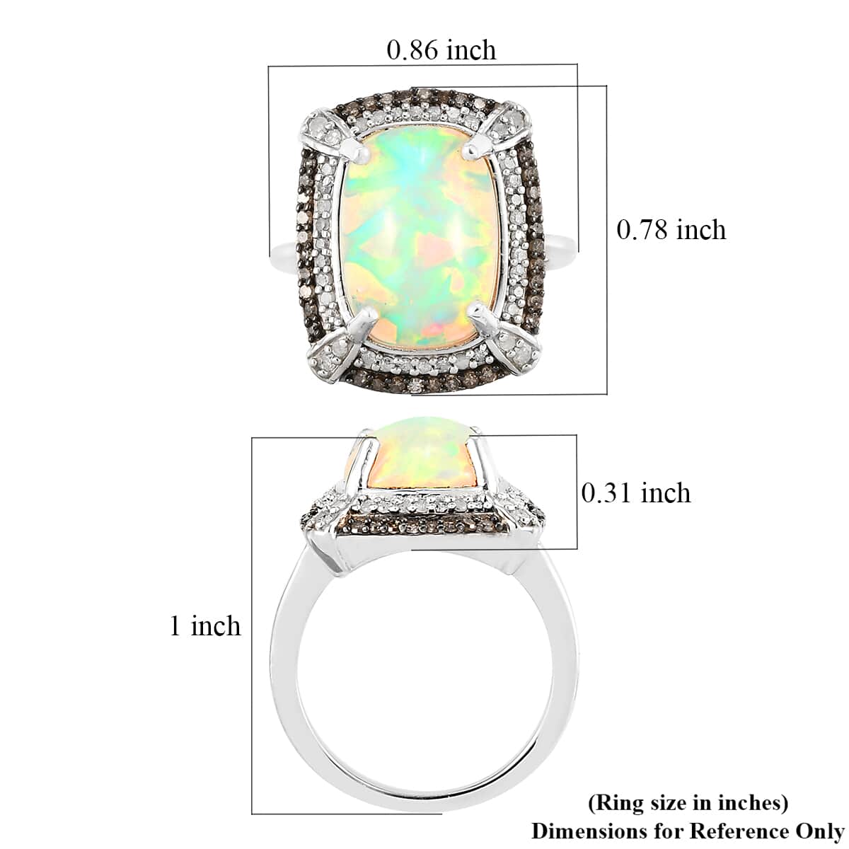 Ethiopian Welo Opal, Natural Champagne and White Diamond Double Halo Ring in Platinum Over Sterling Silver 4.85 ctw image number 5