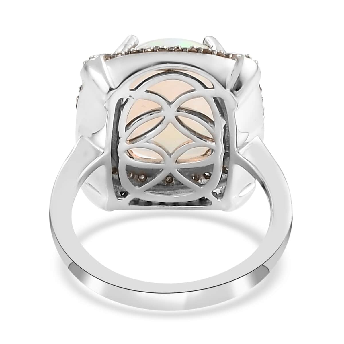 Premium Ethiopian Welo Opal and Natural Champagne and White Diamond Double Halo Ring in Platinum Over Sterling Silver (Size 7.0) 5.15 ctw image number 4