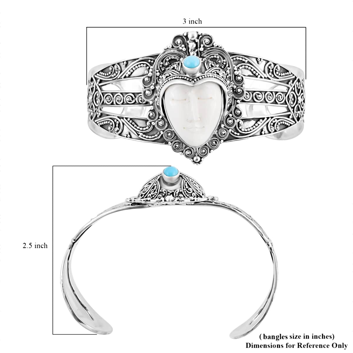 Carved Bone Bracelet ,Sleeping Beauty Turquoise Bracelet , Bali Goddess Bracelet , Silver Cuff Bracelet , Sterling Silver Bracelet (7.50 In) 0.65 ctw image number 4