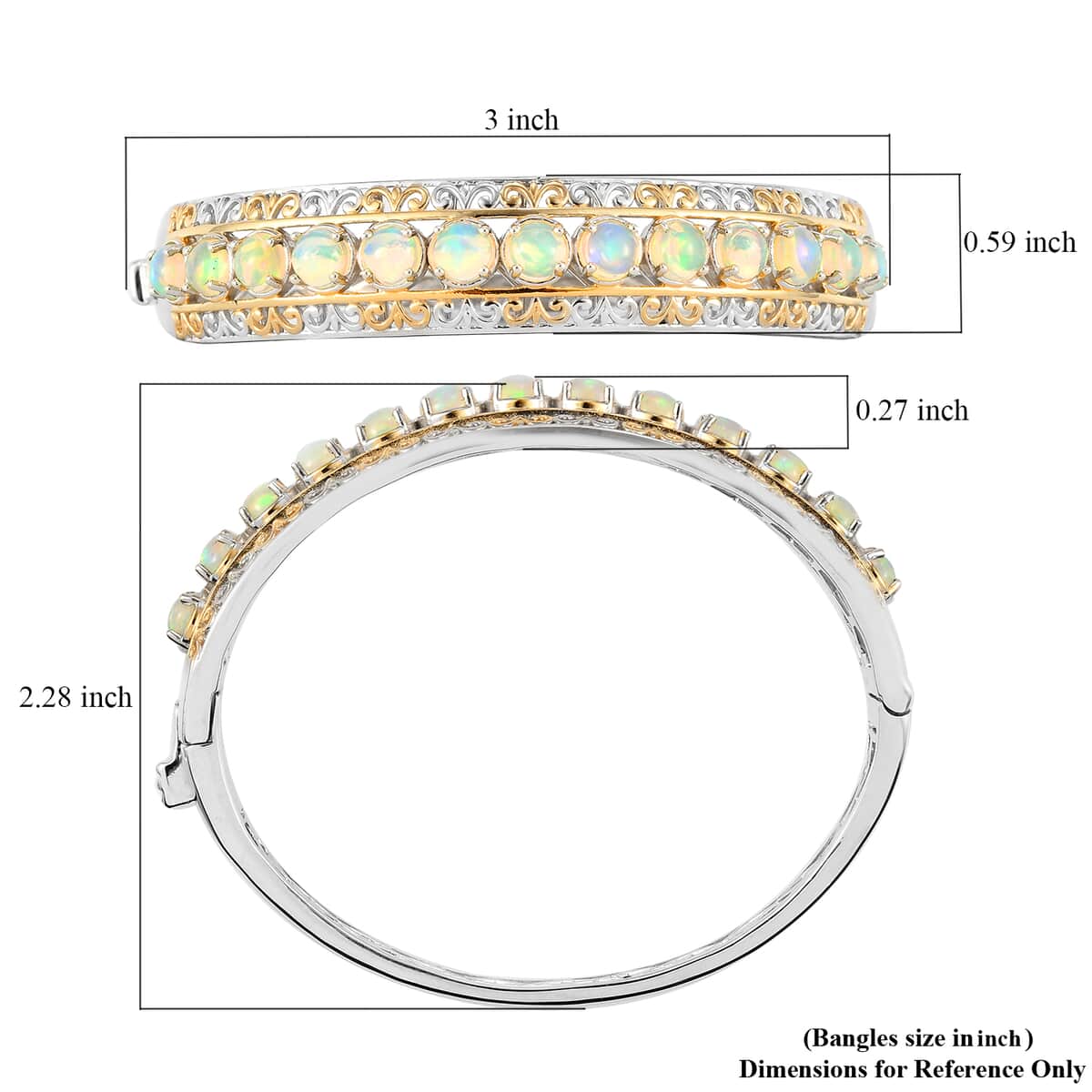 Premium Ethiopian Welo Opal Bangle Bracelet in Vermeil YG and Platinum Over Sterling Silver (6.50 In) (24.15 g) 4.15 ctw image number 5
