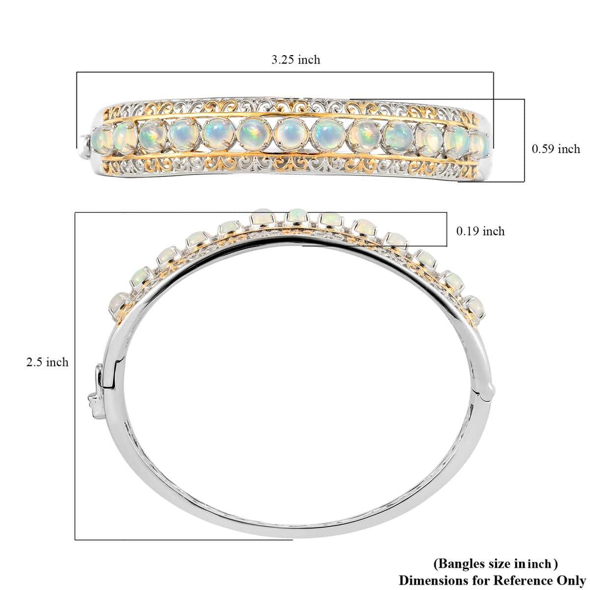 Premium Ethiopian Welo Opal Bangle Bracelet in Vermeil Yellow Gold and Platinum Over Sterling Silver (7.25 In) 25.60 Grams 4.15 ctw image number 5