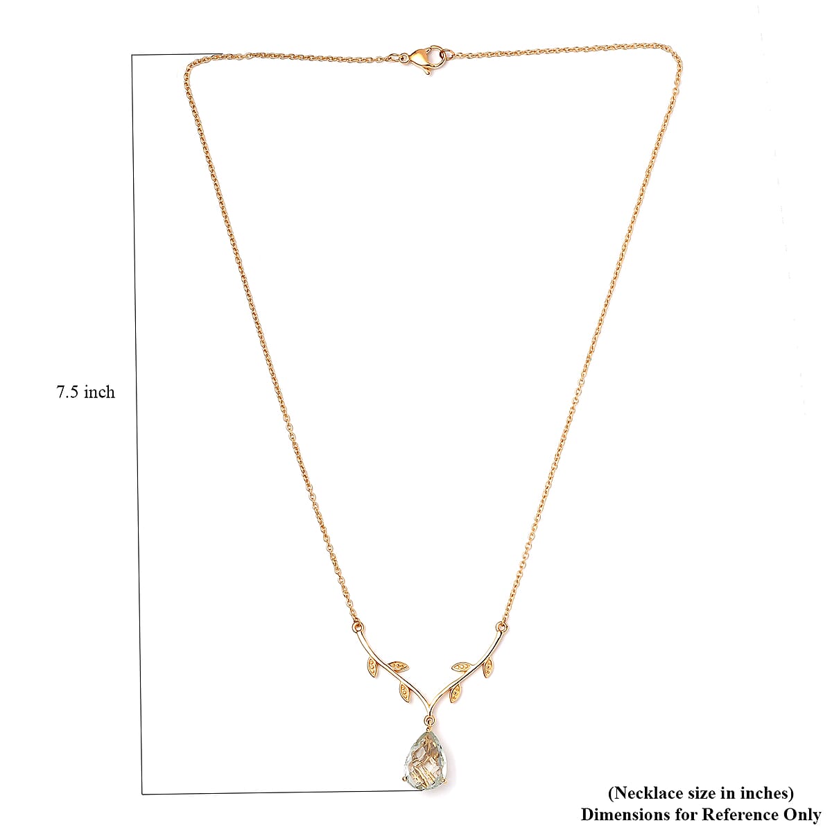 Montezuma Prasiolite Leaf Drop Necklace 18 Inches in 14K Yellow Gold Over Sterling Silver and Stainless Steel 5.25 ctw image number 5