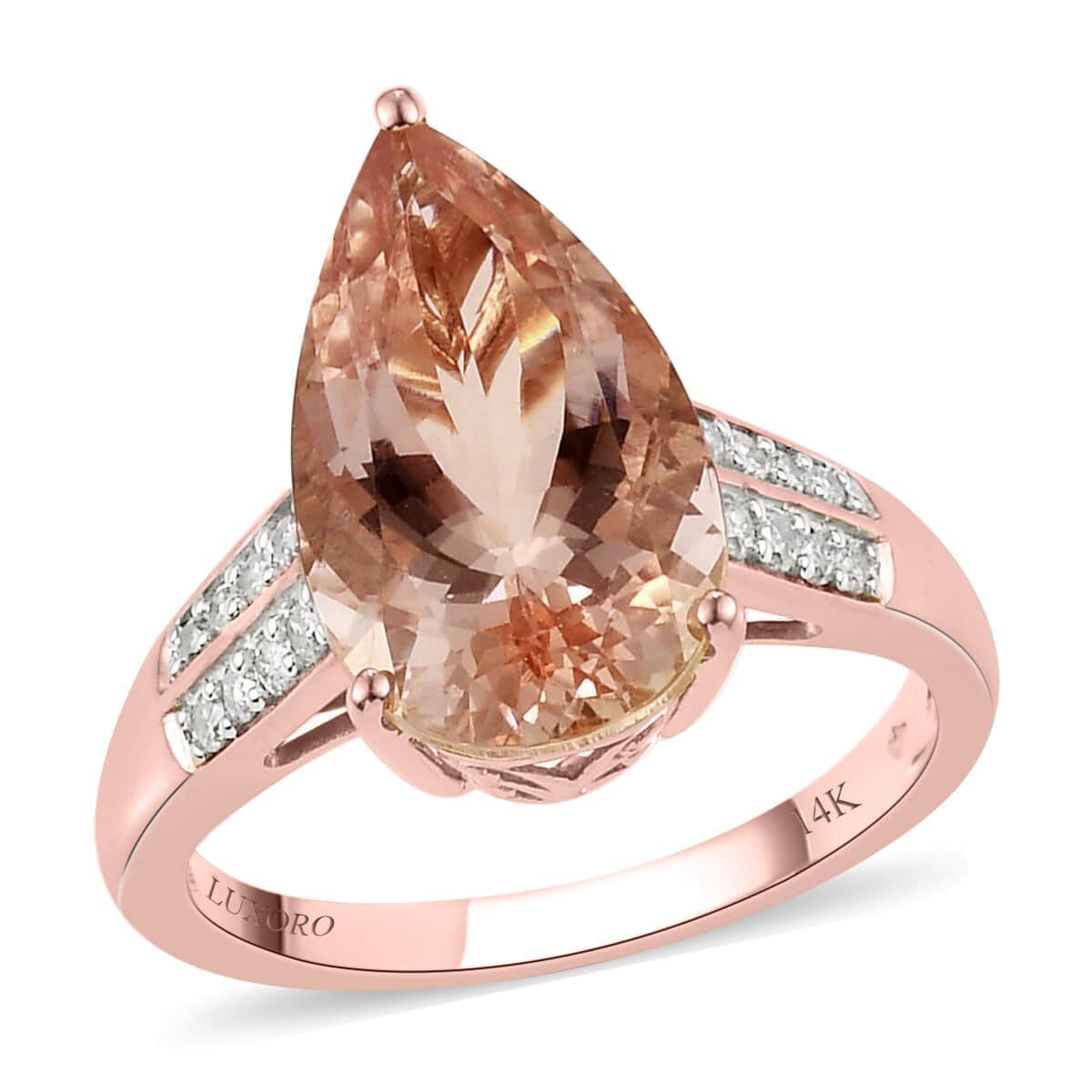 LUXORO 14K Rose Gold AAA Marropino Morganite and G-H I3 Diamond Ring (Size 10.0) 4 Grams 5.25 ctw image number 0